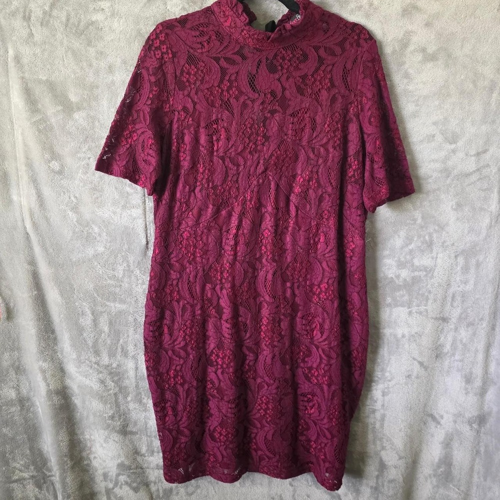 Lovedrobe Burgundy All-Over Lace Tie-Neck Dress XL